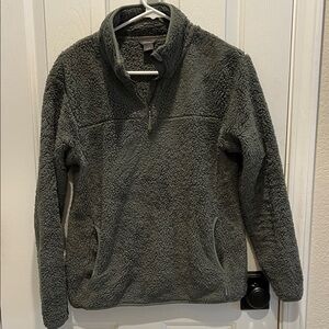 Eddie Bauer Khaki green Women's Cowl Fleece Quarter Zip sweater